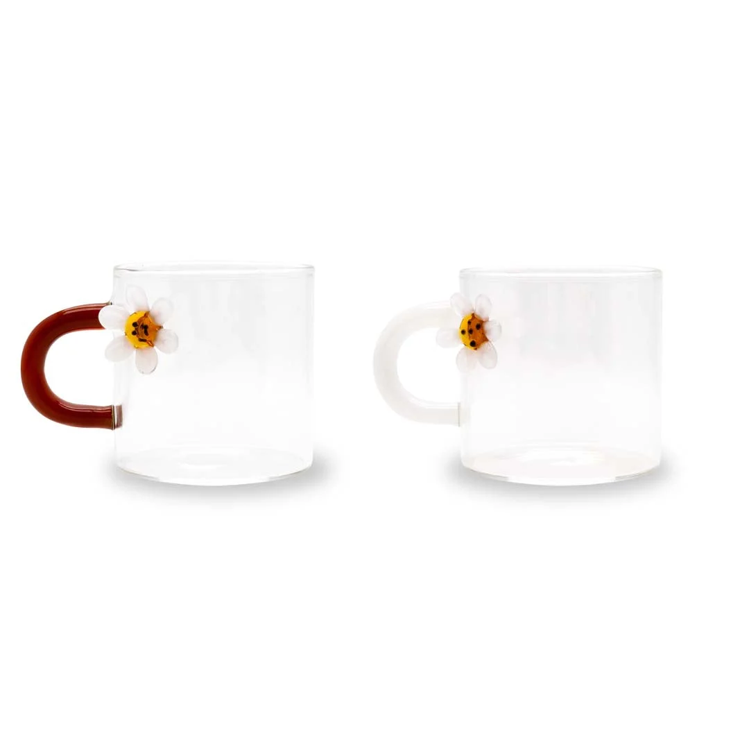 WD LifeStyle Set 2 Tazzine Caffè Vetro Borosilicato 130 Ml Decoro Margherita