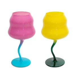 SAMARCANDA SET 2 CALICI COCKTAIL GIALLO-PETROLIO ROSA-AZZURRO 450 ML