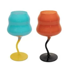 SAMARCANDA SET 2 CALICI COCKTAIL AZZURRO-GIALLO ARANCIO-NERO 450 ML