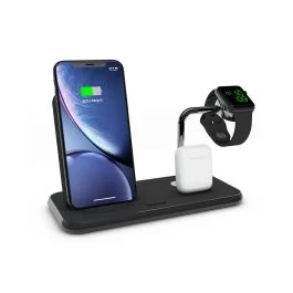 SUPPORTO RICARICA WIRELESS QI + LIGHTNING DOCK + WATCH ALLUMINIO NERO
