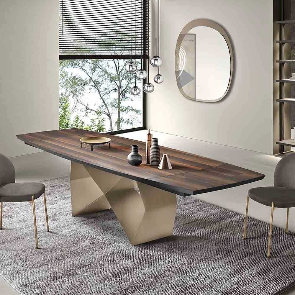 Capodarte tavolo Wall allungabile con base in metallo e piano legno