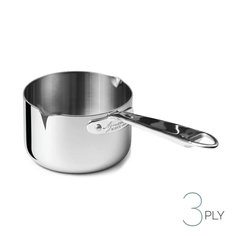 AGNELLI Casseruola Alta Aluinox 3Ply con Doppio Becco 14x8 Cm 1 Manico