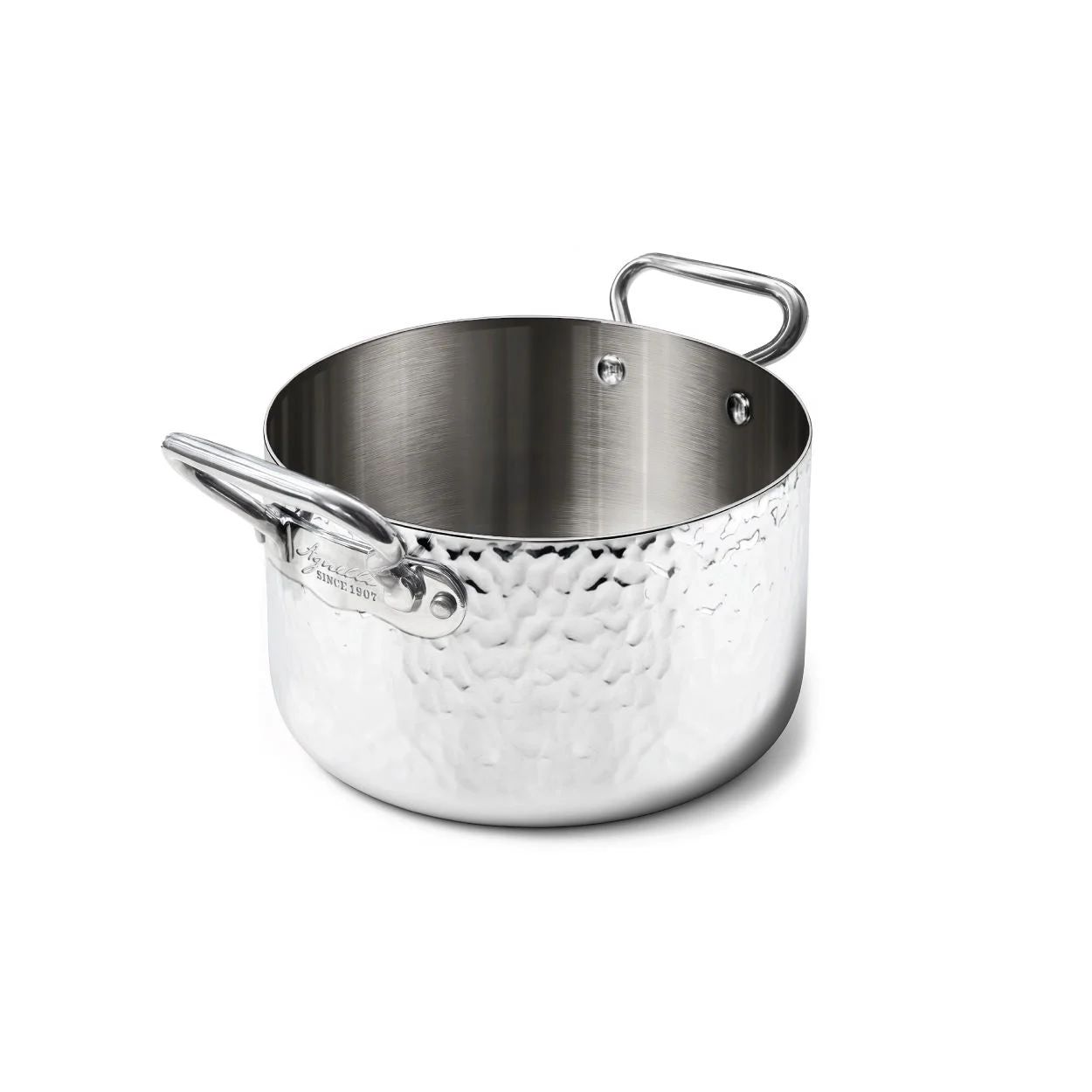 AGNELLI Casseruola Alta Martellato Aluinox 3 Ply 20x14 Cm con 2 Maniglie in Acciaio Inox