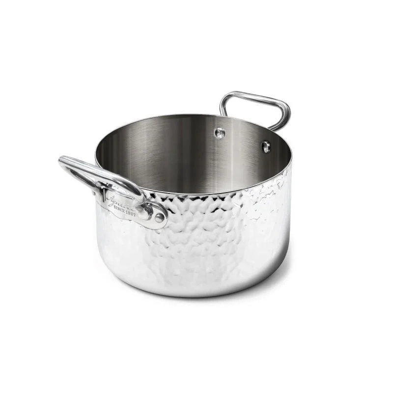 AGNELLI Casseruola Alta Martellato Aluinox 3 Ply 24x16 Cm con 2 Maniglie in Acciaio Inox