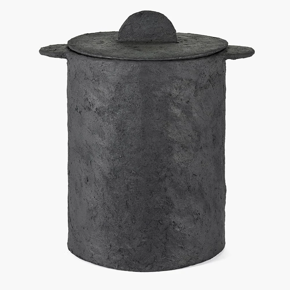 Cestino con coperchio sacco di lino nero cartapesta Terra