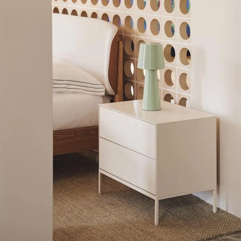 Comodino Vedrana a 2 cassetti DM laccato bianco 60 x 55 cm