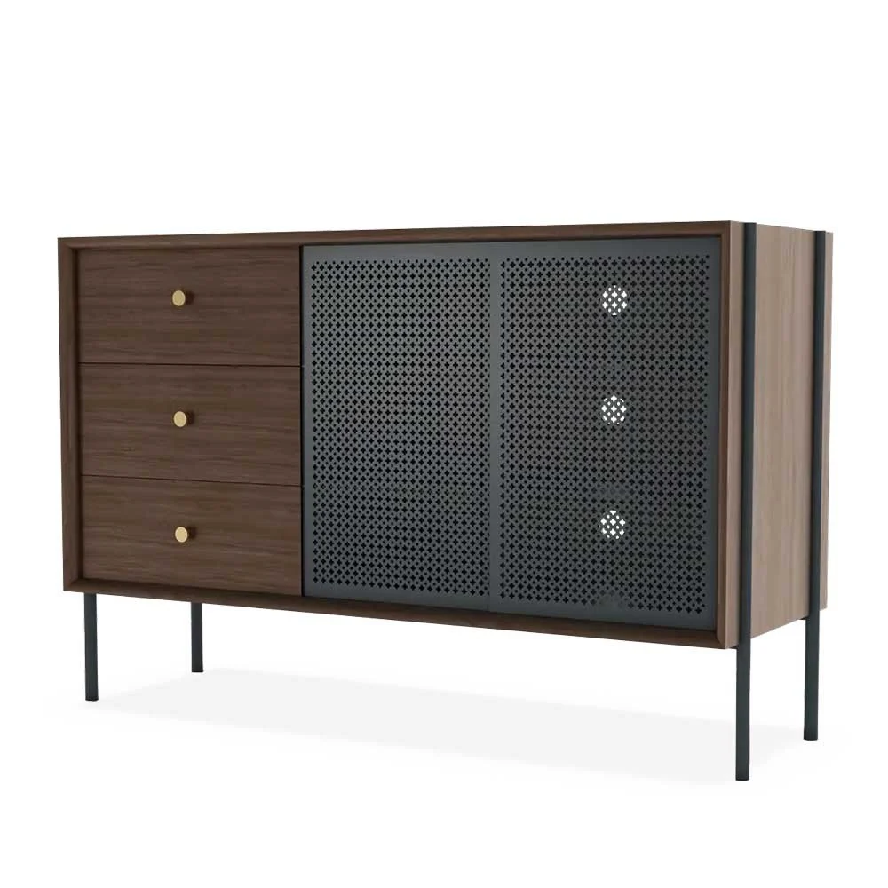 Credenza Gabin in noce e grigio ardesia