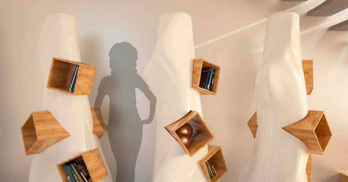 Libreria design moderno in legno e Solid Surface K2 made in Italy