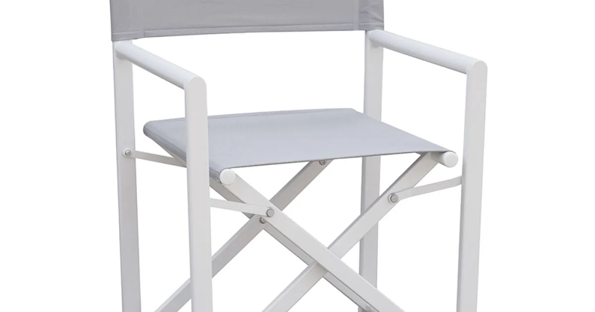 Sedia Regista da Esterno in Metallo Bianco e Textilene Grigio - Nature
