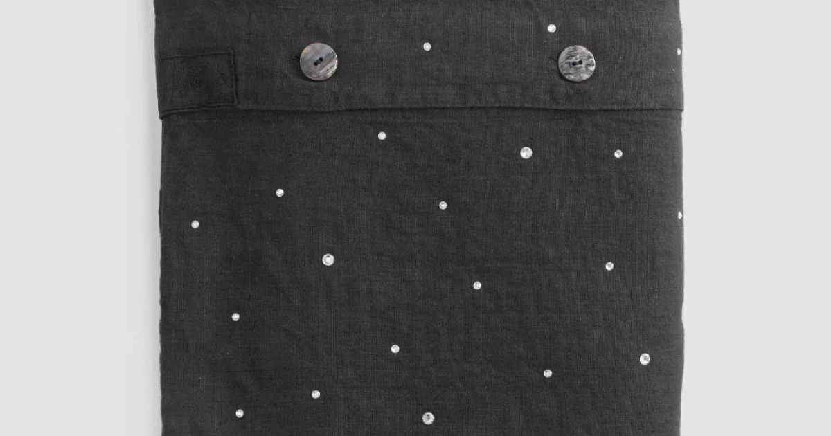 Copripiumone in Lino Nero con Cristalli Letto Matrimoniale di Lusso - Damante