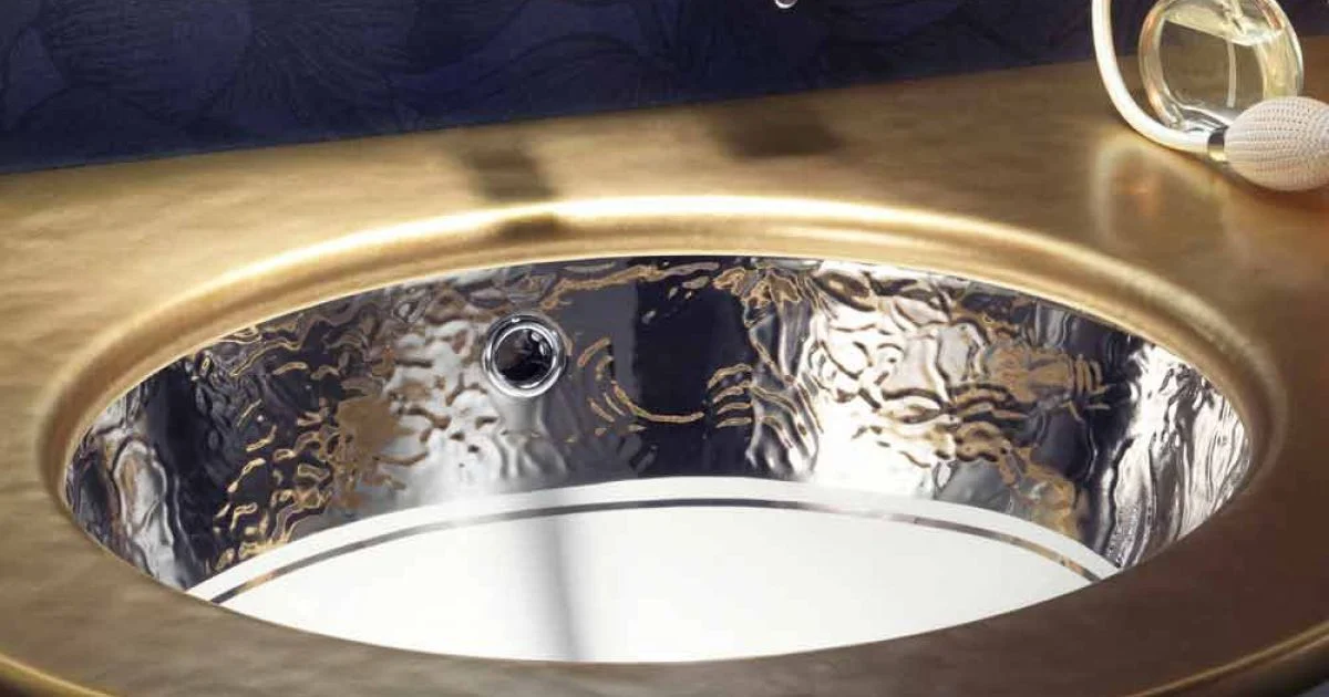 Lavabo sottopiano barocco in fire clay e platino made in Italy, Egeo