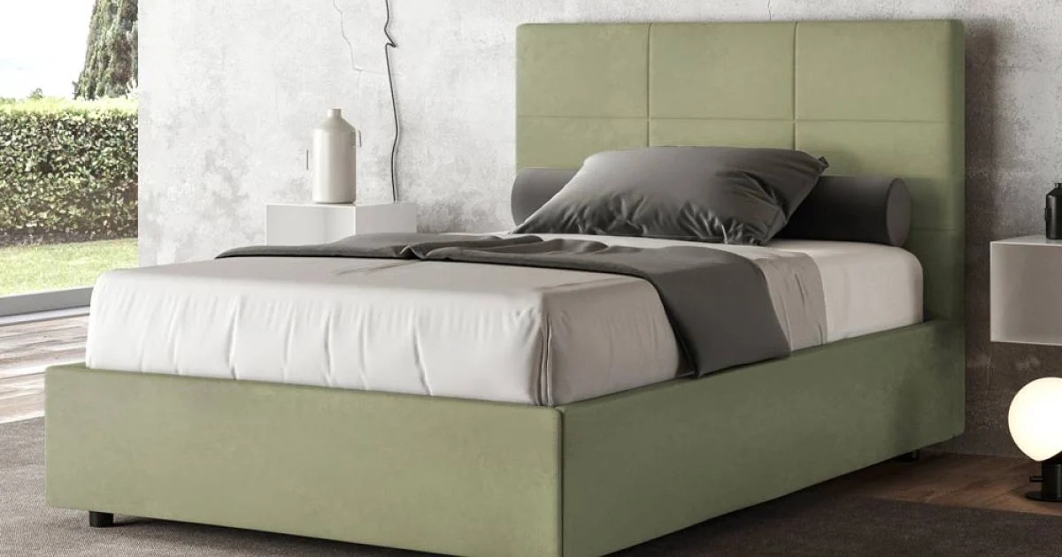 Letto 120x200 cm con Testata a Rettangoli in Microfibra Made in Italy - Brina