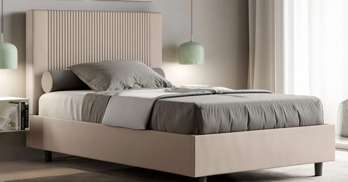 Letto 120x200 cm con Testata Decorata con Linee Verticali Made in Italy - Pattini