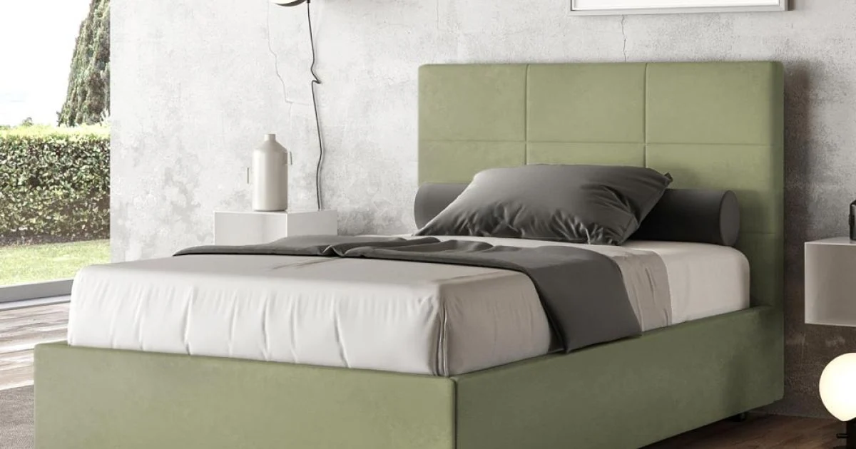 Letto 140x200 cm con Testata a Rettangoli in Microfibra Made in Italy - Brina