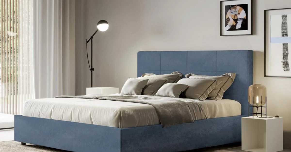 Letto 160x200 cm con Testata a Rettangoli in Microfibra Made in Italy - Brina