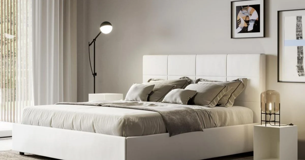 Letto 160x200 cm con Testata a Rettangoli in Similpelle Made in Italy - Brina