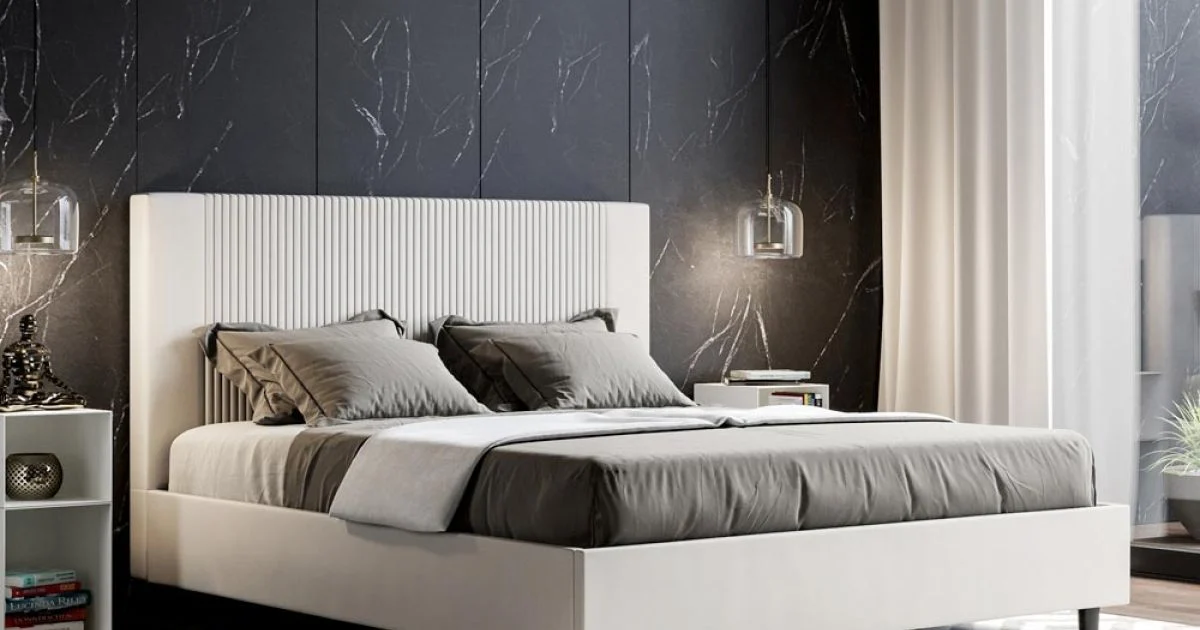 Letto 160x200 cm con Testata Decorata con Linee Verticali Made in Italy - Pattini