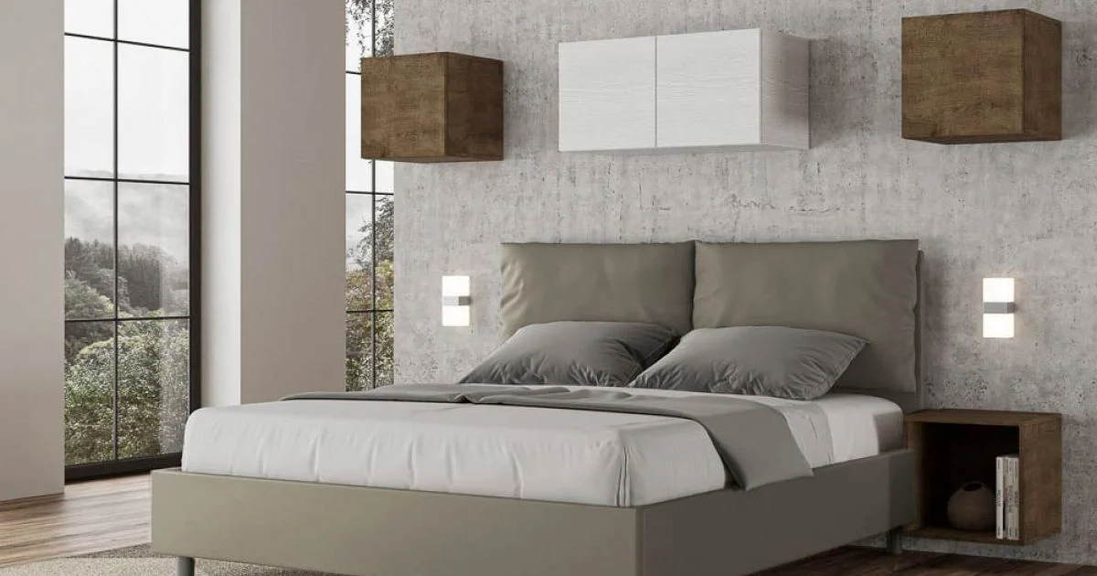 Letto 160x200 cm Testata con Cuscinatura in Similpelle Made in Italy - Olimpiadi
