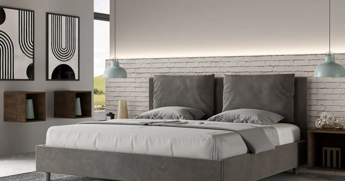 Letto 200x200 cm Testata con Cuscinatura in Microfibra Made in Italy - Olimpiadi