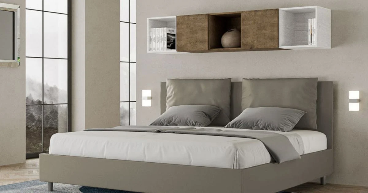 Letto 200x200 cm Testata con Cuscinatura in Similpelle Made in Italy - Olimpiadi
