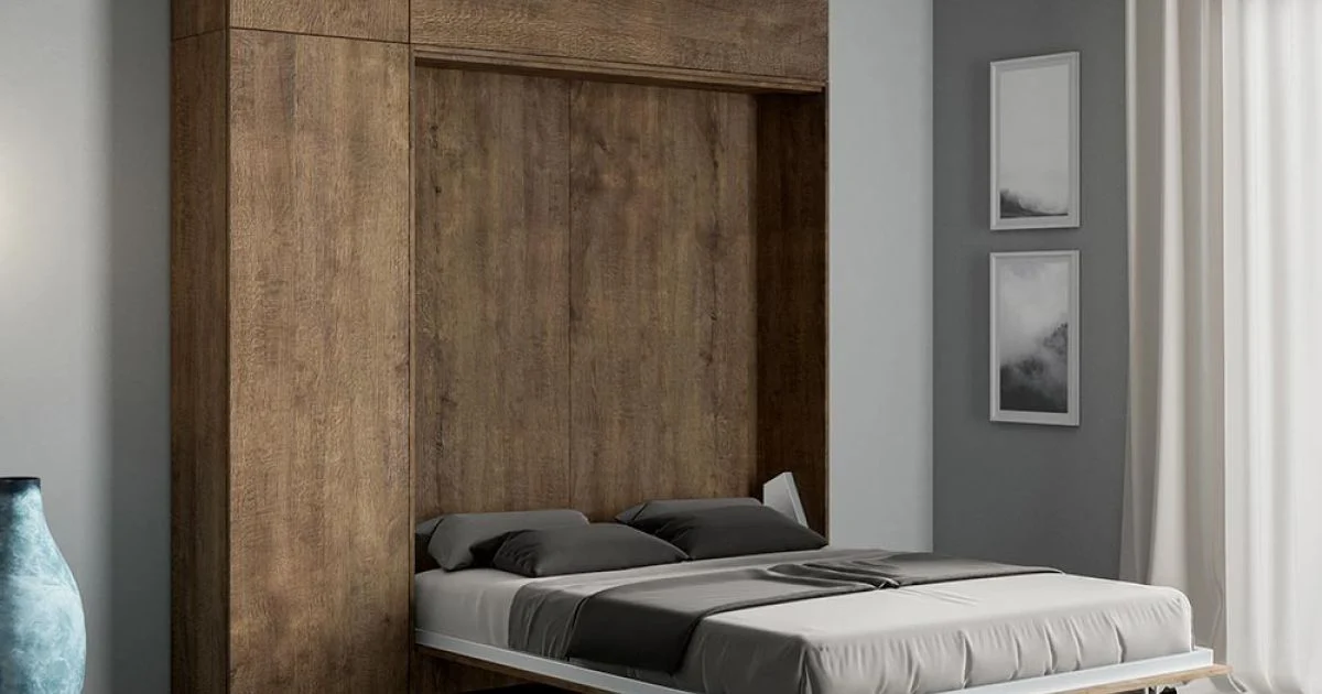 Letto a Una Piazza e Mezza a Scomparsa Verticale con Colonna e Pensile - Magicompare