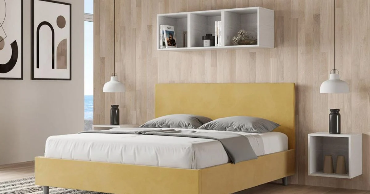 Letto Matrimoniale 160x200 cm con Testata in Microfibra Made in Italy - Pallone