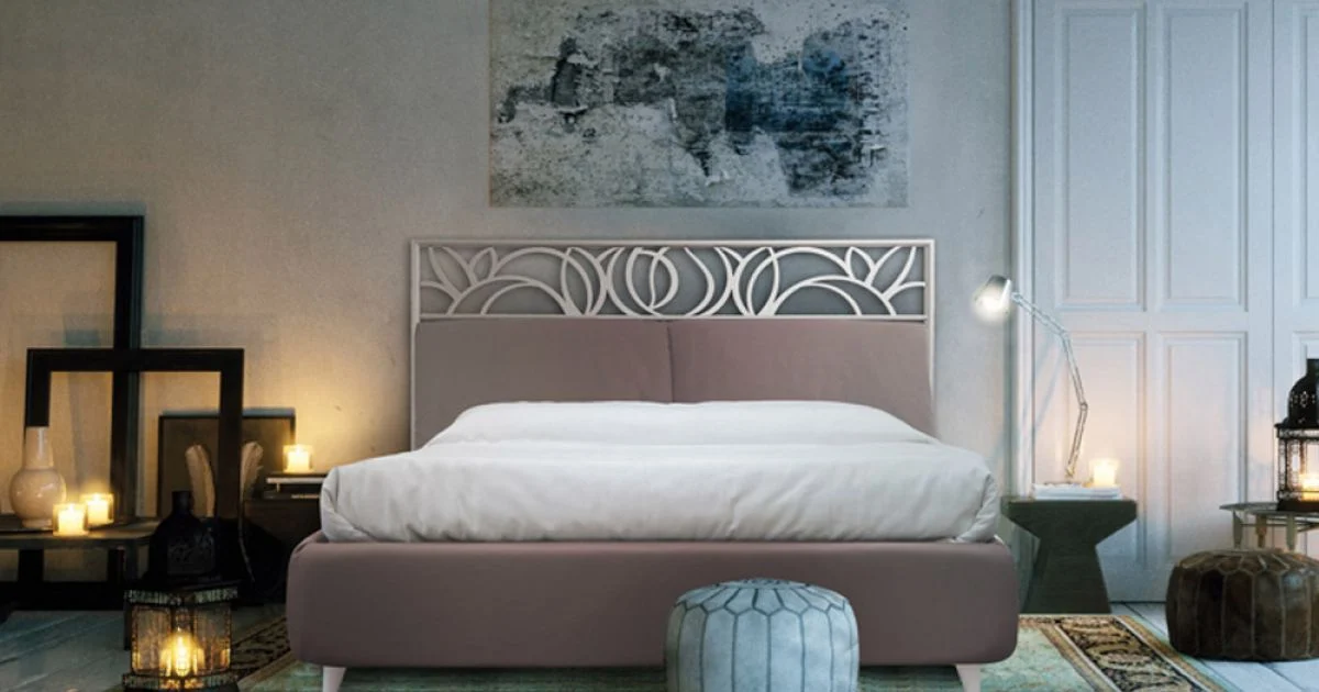 Letto Matrimoniale con Testata in Ferro e Cuscini Made in Italy - Peter