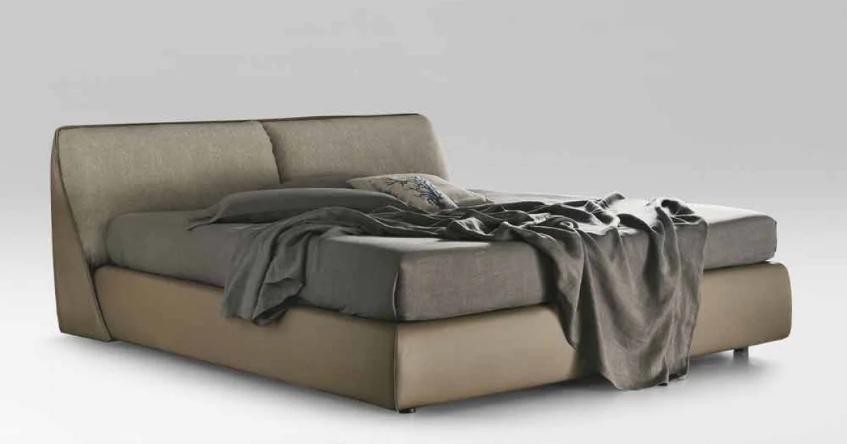 Letto Matrimoniale Imbottito e Rivestito in Tessuto e Pelle Made in Italy - Lula