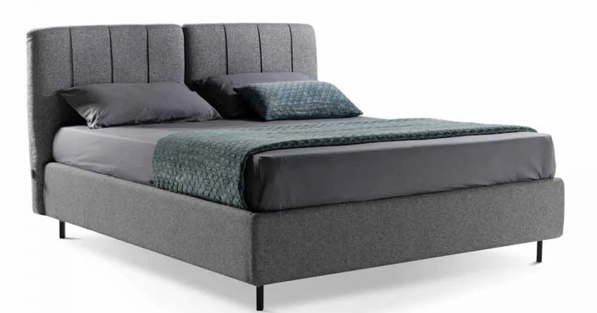 Letto Matrimoniale in Tessuto con Box e Testata a Righe Made in Italy – Nives