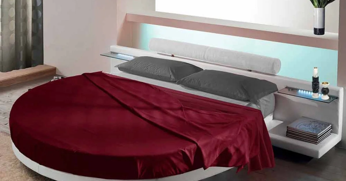 Letto Rotondo Matrimoniale Rivestito in Ecopelle, Design Made in Italy - Vesio
