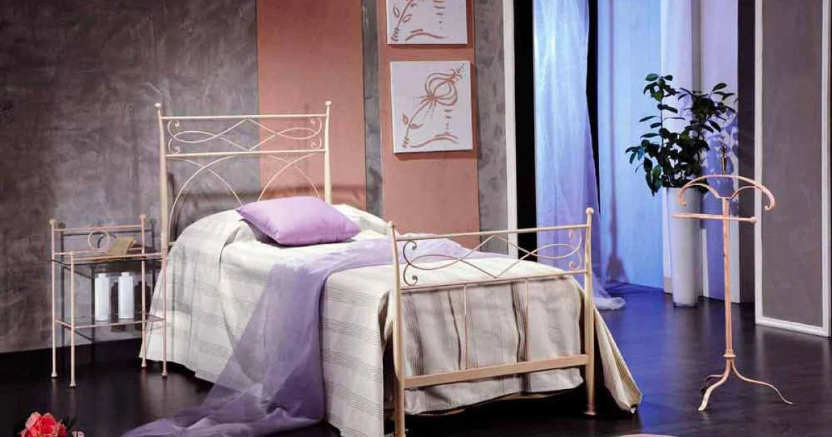 Letto singolo in ferro battuto forgiato a mano Ambra,made in Italy