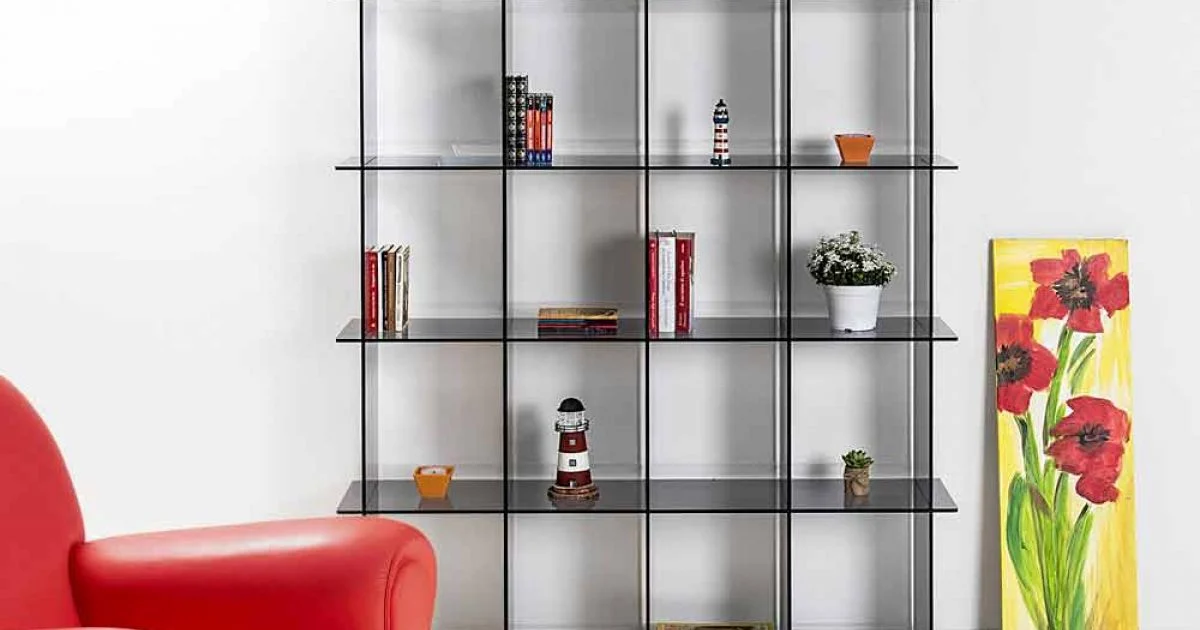 Libreria a muro design moderno in plexiglass fumé Sfera4