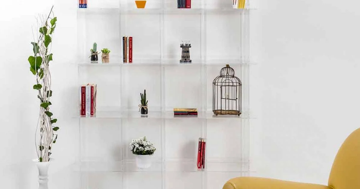 Libreria a muro design moderno in plexiglass trasparente Sfera4