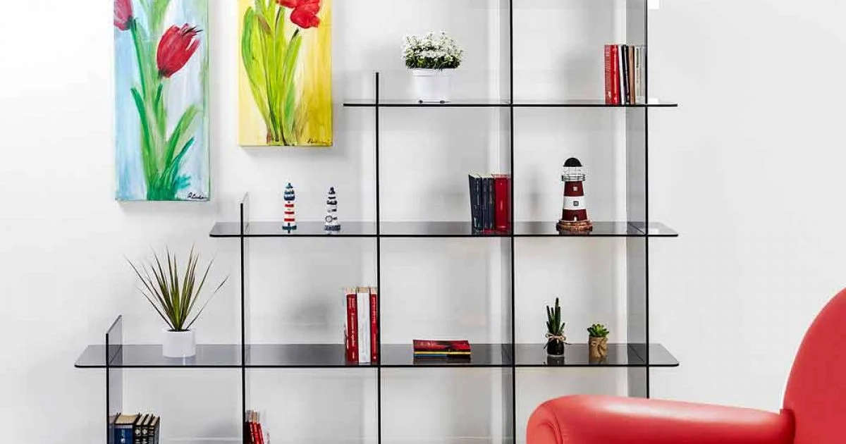 Libreria a muro fumé Sfera3 L180 x H180 x P30 cm, made in Italy