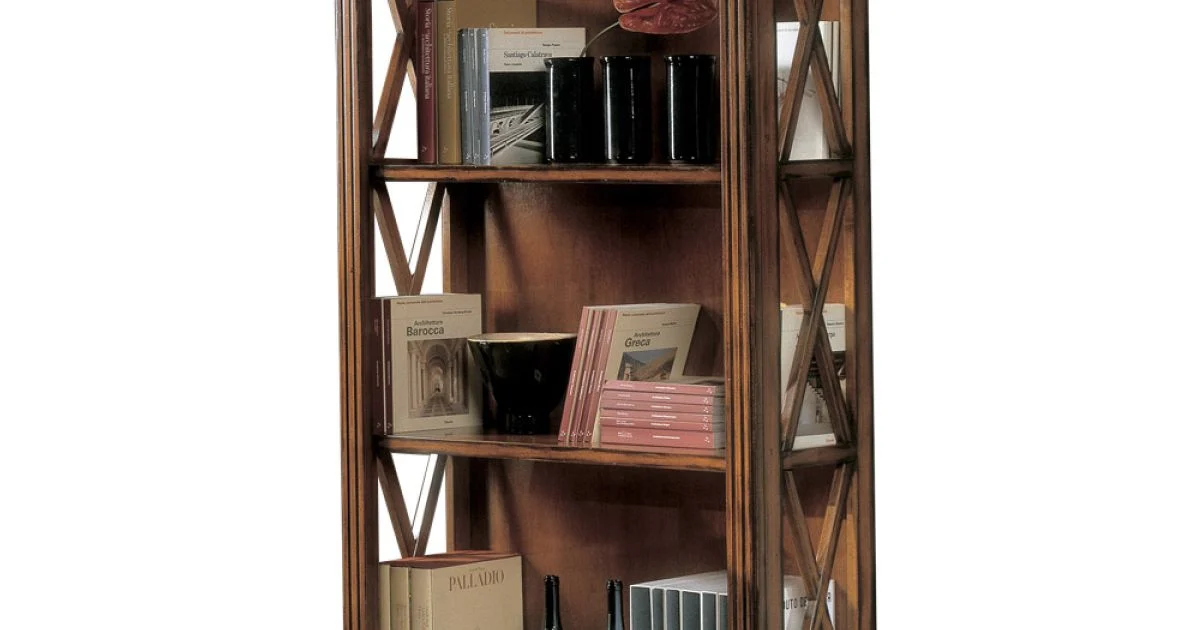 Libreria Alta con Struttura in Legno e Vani a Giorno Made in Italy - Fauno