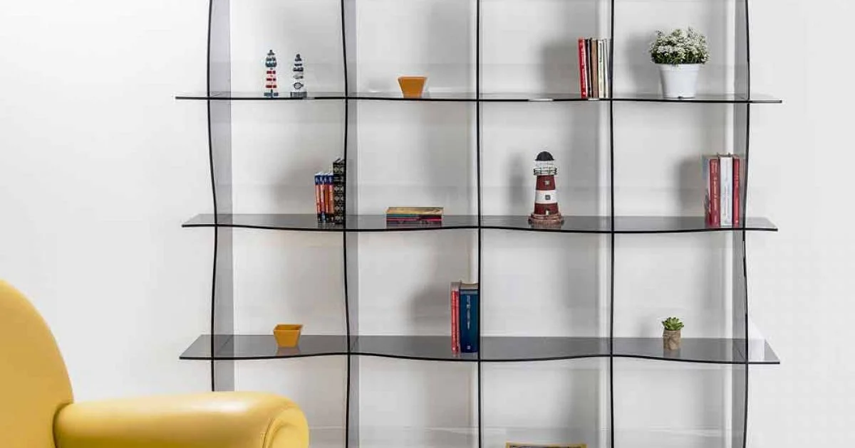 Libreria autoportante/a muro design moderno Pam fumé, made in Italy
