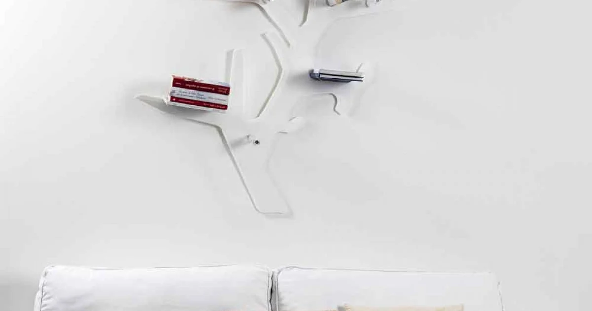 Libreria da parete bianca design moderno Carol, made in Italy
