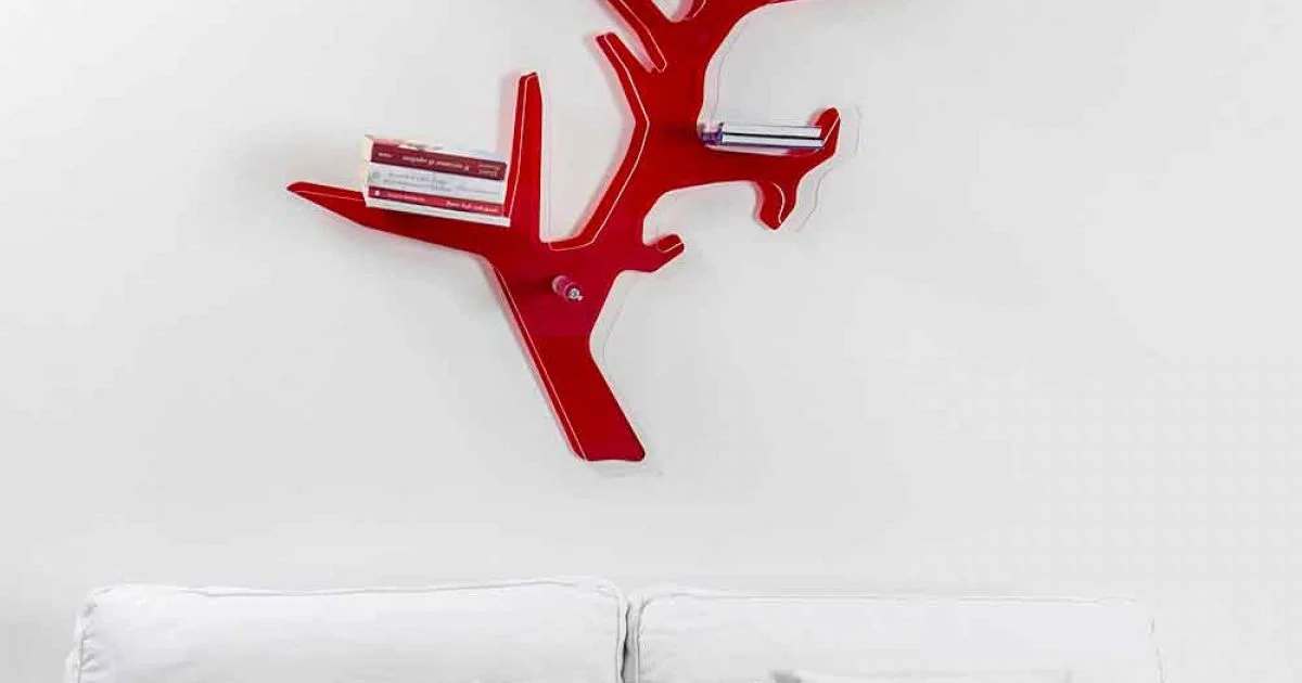 Libreria da parete rossa design moderno Carol, made in Italy