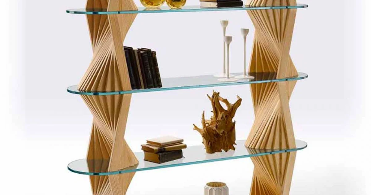 Libreria da Terra di Lusso in Vetro e Legno di Frassino Made in Italy - Aspide