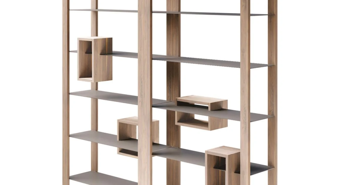 Libreria in Legno di Noce Nodato e 6 Ripiani Made in Italy - Berta