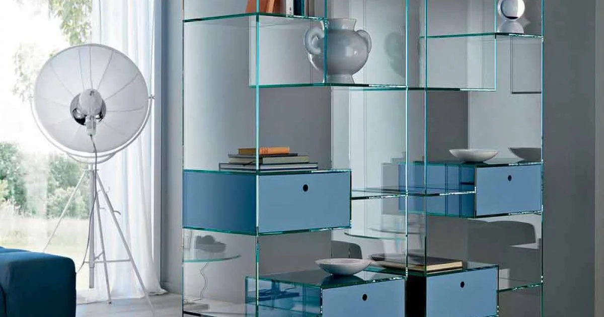 Libreria Salotto in Vetro Extrachiaro con o senza Cassetti Made in Italy- Linzy