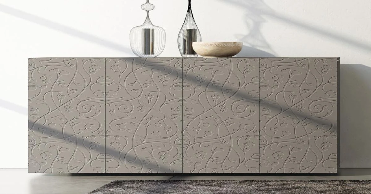 Madia 4 Ante in Mdf Laccato Fango con Bassorilievo Made in Italy - Lolla