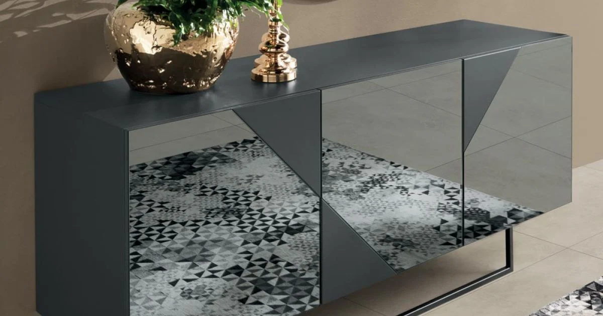 Madia con 3 Ante in MDF Laccato Rivestite in Vetro Specchio - Diletta