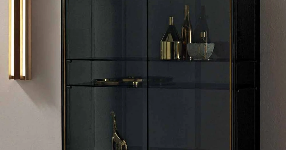 Madia da Soggiorno in Vetro Fumè e Marmo Alta Qualità Made in Italy- Leonarda