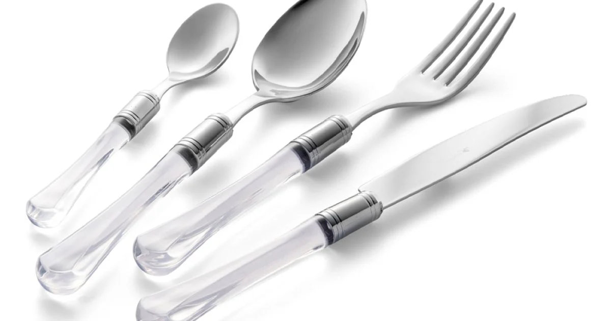 Posate Acciaio Inox Lucido e Manico in Acrilico Trasparente 24 Pz - Brilli