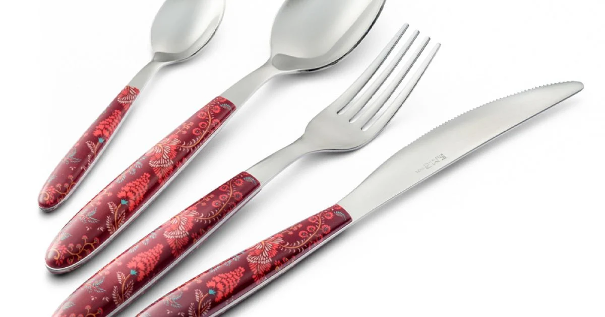 Posate in Acciaio e Plastica Decoro Arabesco Colorato 24 Pz - Alessandra