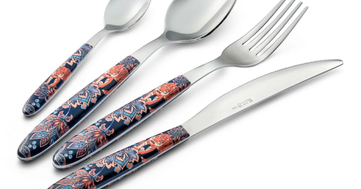 Posate in Acciaio e Plastica Decoro Colorato con Tigre 24 Pz - Alessandra