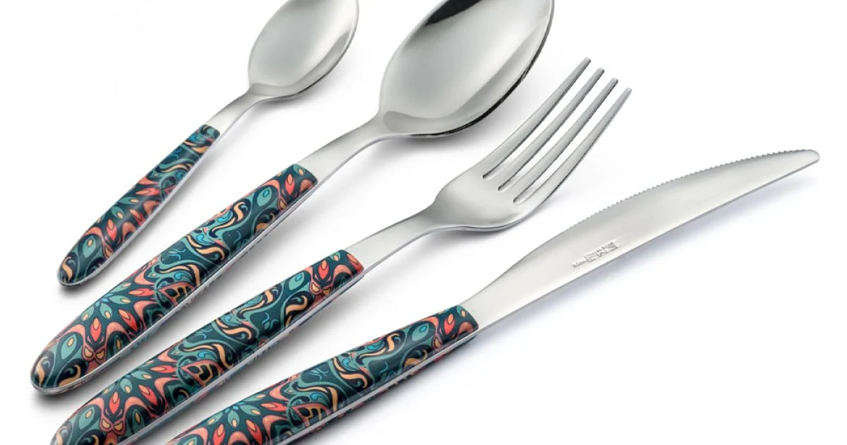 Posate in Acciaio e Plastica Decoro Floreale Colorato 24 Pz - Alessandra