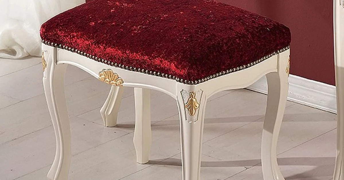 Pouf Stile Classico in Legno di Noce e Tessuto Made in Italy - Luxury