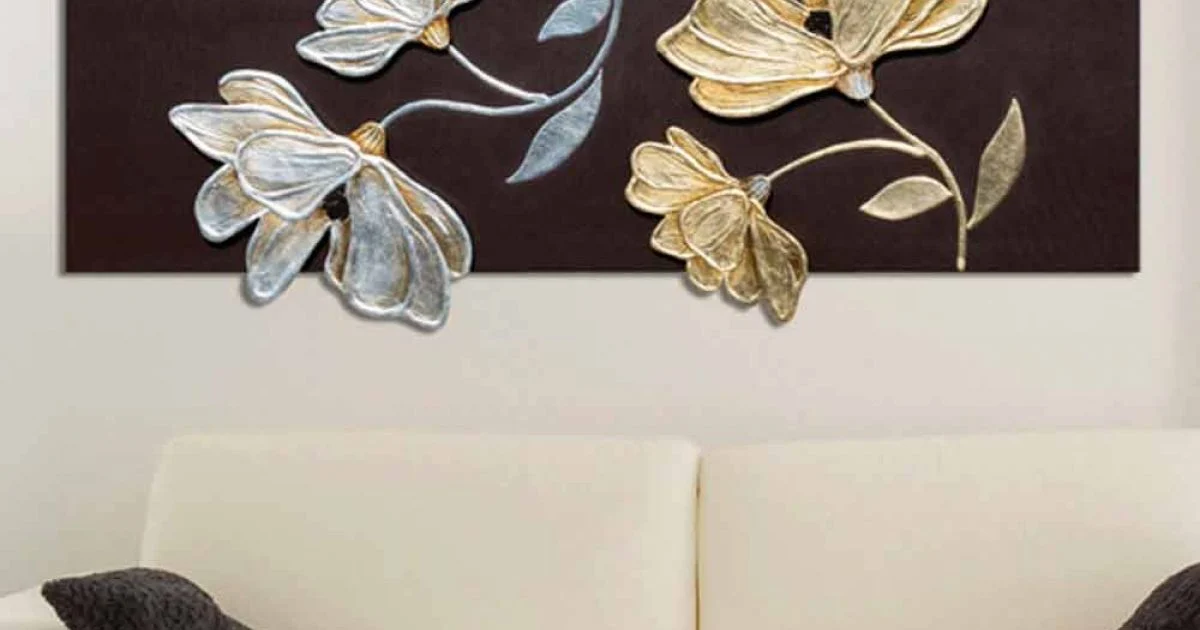 Quadro con fiori decorati a mano in foglia oro e argento Herman